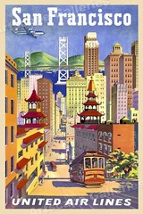 Visit San Francisco 1950s Vintage Style Airline Travel Poster – 16×24