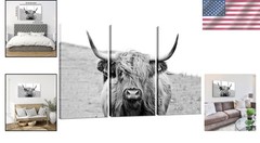 High-Resolution Highland Cow Canvas Art 3 Piece 24×36″ Western Living Room