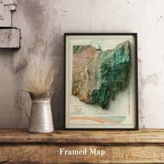 Ohio Map, Ohio 2D Relief Map, Ohio Vintage Map – 2D Flat Print