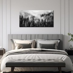 Foggy Forest Wall Art for Living Room,Black and White Pictures for Wall,Tree Wal