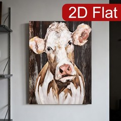 Rustic Farm Cow Impasto Canvas Wood Frame Wall Decor Gift