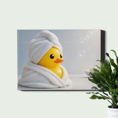 Rubber duck with towel wrap Art Print, cute bath themed still life artwork