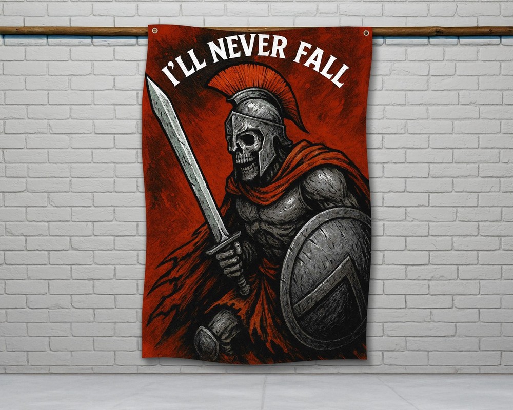 Spartan Skull Gym Flag – Motivational Wall Art for Home or Garage Gym Decor