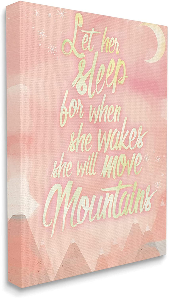 Stupell Home Décor Let Her Sleep Pink Water Color Mountains Stretched Canvas