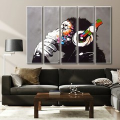 Banksy DJ Monkey, Gorilla Chimp Canvas Wall Art, Banksy Thinking Monkey, Headpho
