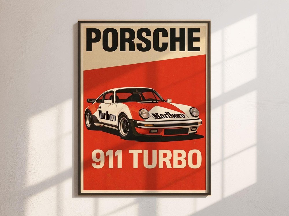 Vintage Porsche 911 Poster – Classic Car Print, Minimalist Wall Art Gift for Him