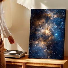 Wall Art Galaxy Nebula Space Stars Cosmic Blue Gold Celestial Poster Print Decor