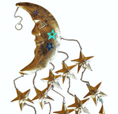 Large Metal Half Moon and Stars Wall Decor Hand Painted Accents Bohemian Decor