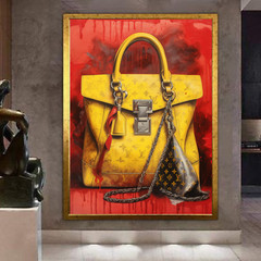 Luxury Red & Yellow Fashion Designer Handbag Tote Digital Wall Art Poster