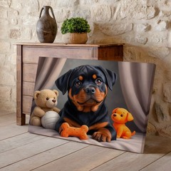 Adorable Rottweiler Puppy with Toys Canvas Wall Art Dog Print for Home Decor