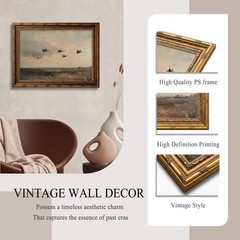Vintage Farmhouse Duck Wall Art for Living Room, Rustic Flying Ducks Landscap…