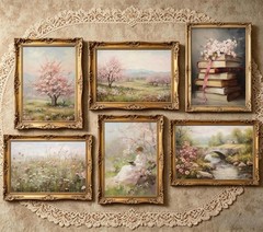 Vintage Cherry Blossom Gallery Wall Art Set of 6, Soft Floral & Landscape Oil…