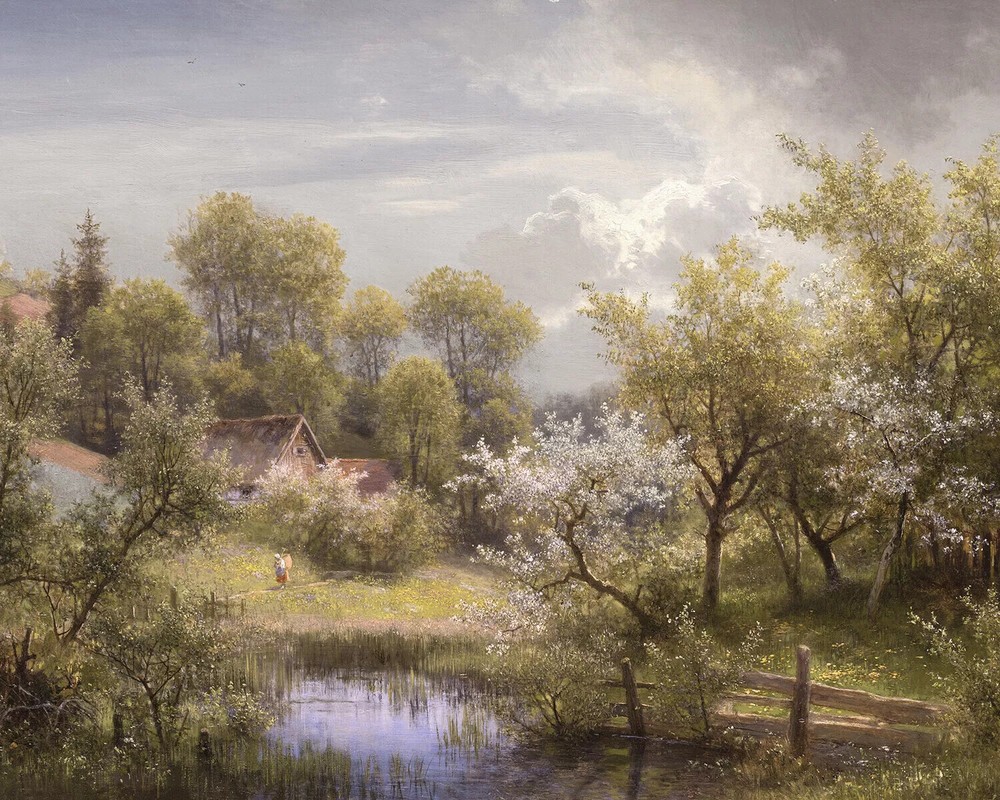 Antique Flowering Spring Landscape Canvas Art Giclee Print Decor