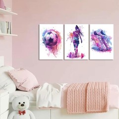 3Pcs Girl Purple Watercolor Soccer Canvas Wall Art Colorful Sneakers Posters …
