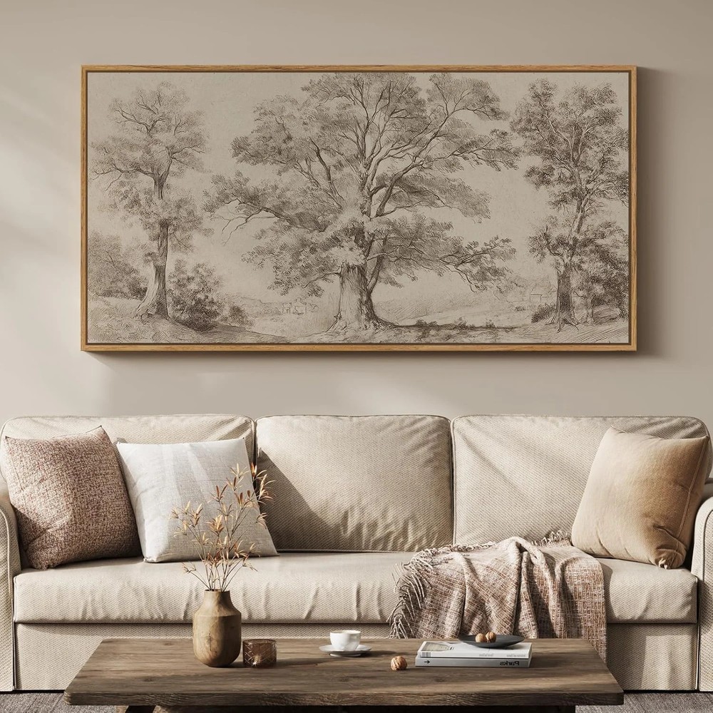 Framed Vintage Landscape Canvas Wall Art for Living Room, Extra Large Horizontal