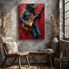 Rock Guitarist Wall Art Canvas Print Urban Modern Abstract Musician Home Decor
