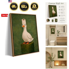 Framed Funny Bathroom Duck Canvas Wall Art Cute Animal Toilet Paper Poster Pr…