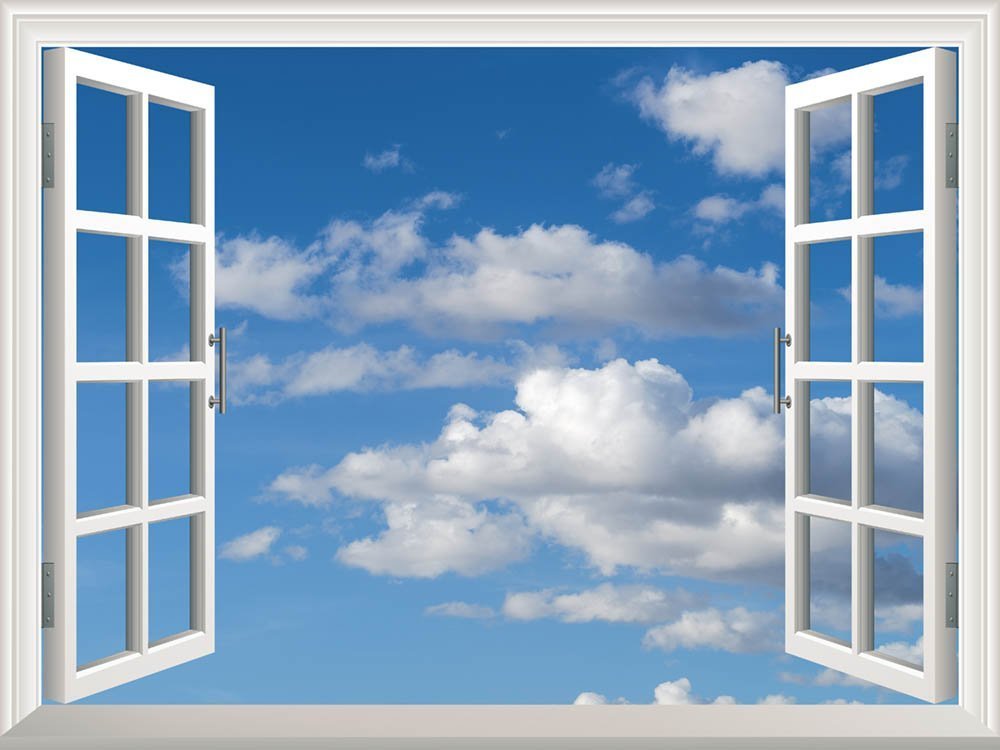 Wall Mural – Blue Sky with White Clouds|Creative Window View Home Decor- 24″x32″