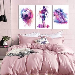 3Pcs Girl Purple Watercolor Soccer Canvas Wall Art Colorful Sneakers Posters …