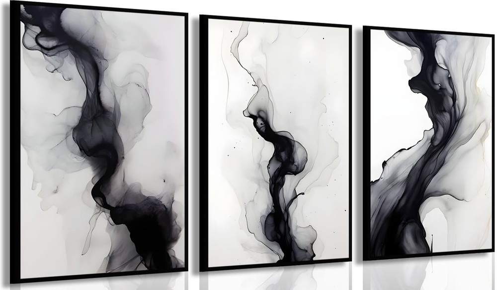 3 Pcs Black And White Simple Abstract Canvas Wall Art Black and gray Minimali