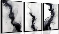 3 Pcs Black And White Simple Abstract Canvas Wall Art Black and gray Minimali
