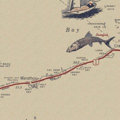 Mid-Century Miami to Key West Florida Overseas Highway Fishing Map circa 1952
