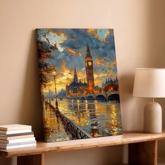 Wall Art London Clock Tower River Sunset Cityscape Canvas Print Home Decor Room