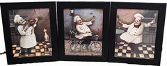 Whimsical Fat Chef Framed Wall Art Prints Set of 3 Kitchen Decor 12″x10″