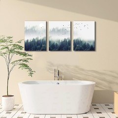 Elegant 3-Panel Foggy Forest Landscape Art – Perfect for Living Room & Office