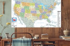United States Map Canvas USA Administrative Poster US Wall Chart Office Decor