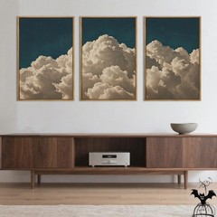 Extra Large Navy Blue Cloud Wall Art 24×36 Inch Framed Abstract Modern Landsc…