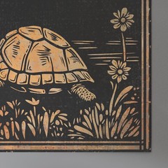 Vintage TURTLE MOON FLOWER Wall Art, Tortoise Mountain Botanical Celestial Decor