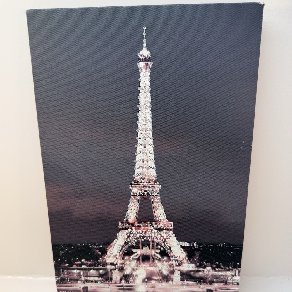 Eiffel Tower Paris Night Vertical Print MDF Wood Panel, Black & White 14×8 inch