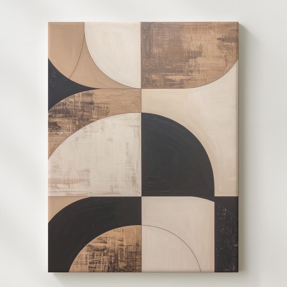 Wall Art Geometric Curve Abstract Canvasbold Neutral & Black Modern Art
