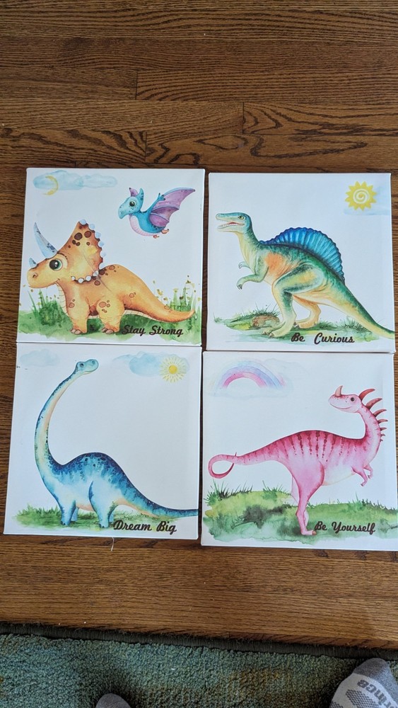 Set of 4 Kids Dinosaur Canvas Prints Multicolor Wall Art for Nursery/Bedroom