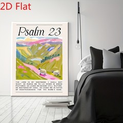 Psalm 23 Sheep Landscape Canvas Art, Colorful Christian Farmhouse Faith Decor