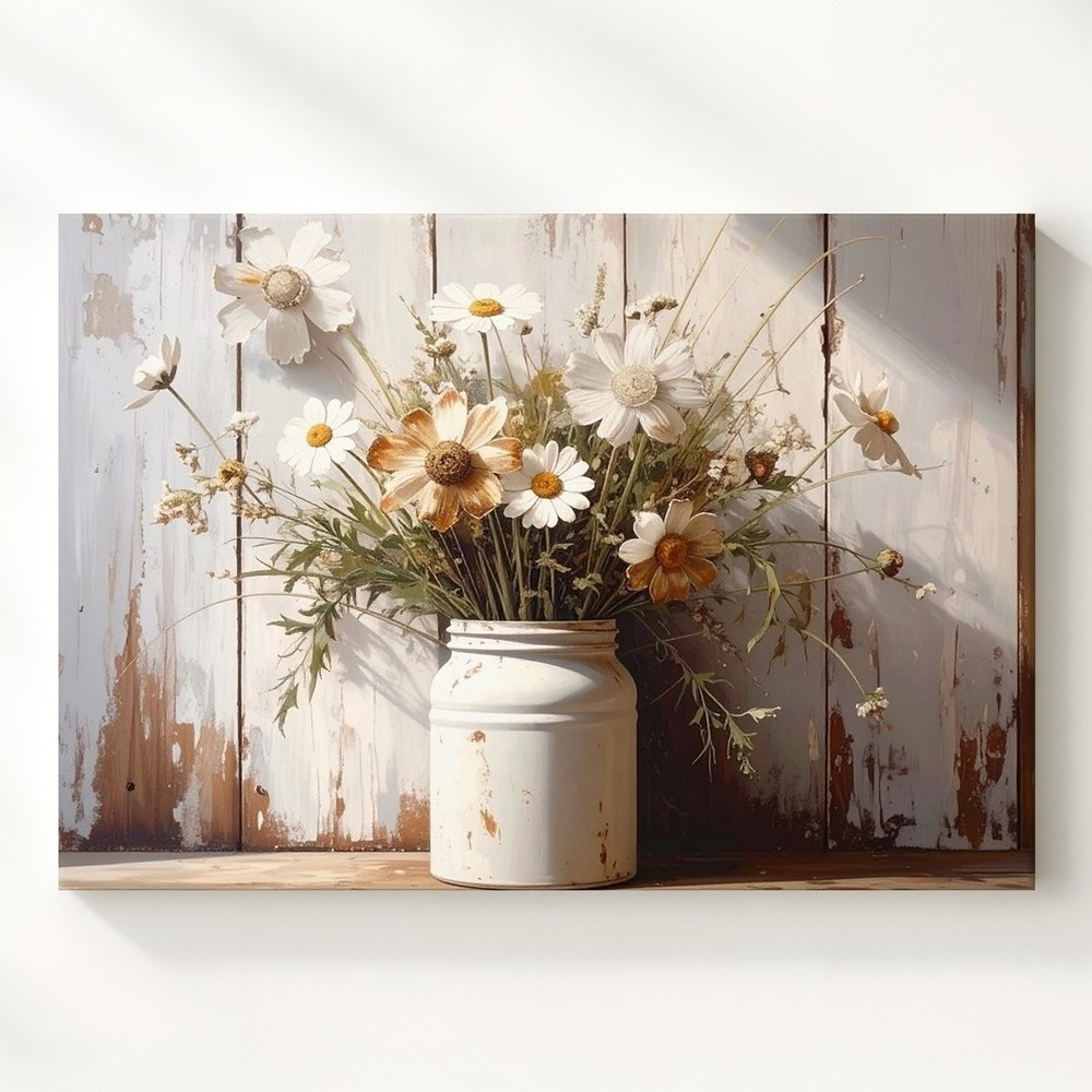 Rustic Daisy Mason Jar Canvas Vintage Country Still Life Wall Art Some Moments