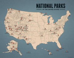 US National Parks Map 11×14 Print (Tan & Slate Blue) #002
