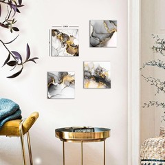 Stylish Black and Gold Wall Art Set, 12×12 Abstract Paintings for Interiors