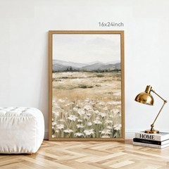White Wildflowers Wall Art Set of 3, Neutral Meadow Landscape Wall Decor, Minima