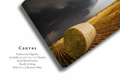 Hay Bale Canvas: Kansas Storm Farm Country Rural Landscape Farmhouse Wall Art