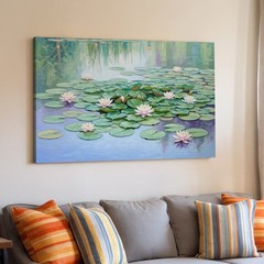 Water Lilies Canvas Wall Art Green Lily Pad Floral Pond Nature Print Decor