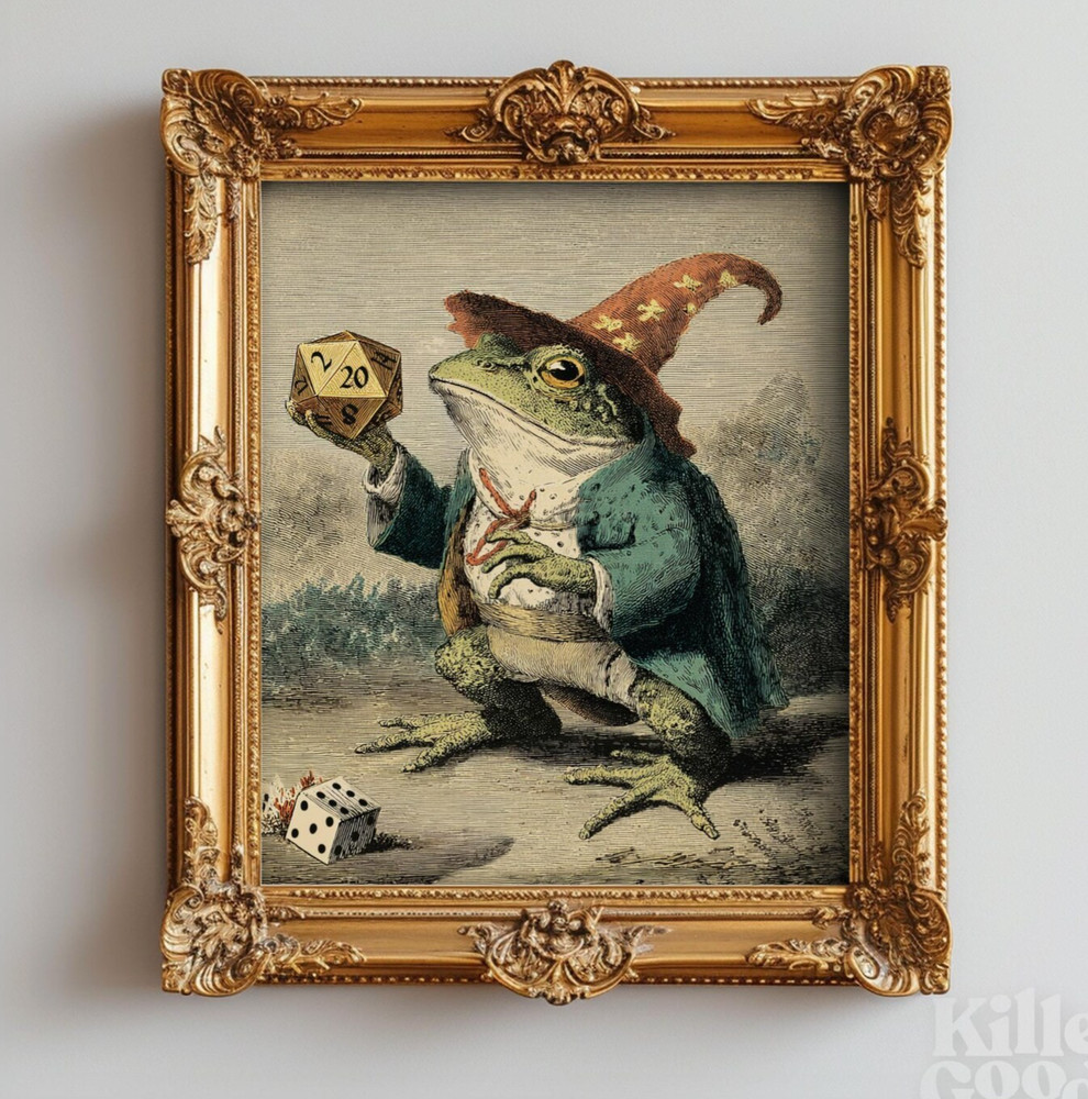 Wizard Frog Art Print D&D Dice Fantasy RPG Wall Art – Tabletop Gamer Decor