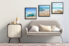Black Framed 3 Panels Starfish Seashell Bottle Beach Pictures on Canvas Wall Art