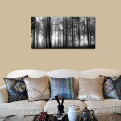 Foggy Forest Canvas Art – Large Black and White Nature Landscape 24″ X 48
