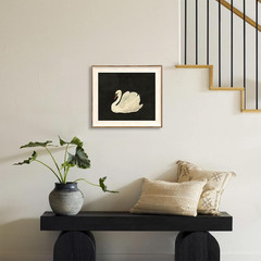Framed Wall Art for Living Room Swan Canvas Oil 12L x 10W Vintage