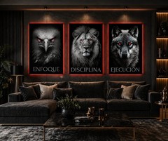 Acrylic Wall Art 3 Panel Set Lion Eagle Wolf Motivational.