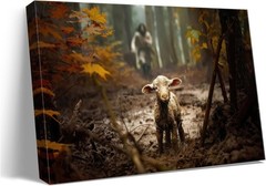 Jesus Running After Lost Lamb Christian Canvas Wall Art Prayer Room Decor