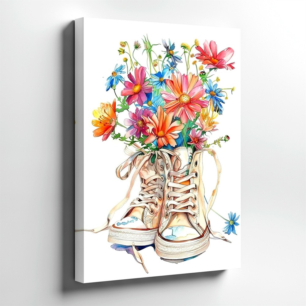 Wall Art Floral Sneakers Print Watercolor Wildflower Bouquet Canvas Home Decor