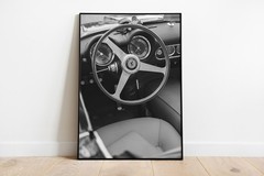 Retro Ferrari Poster – Vintage Black & White Classic Car Wall Art